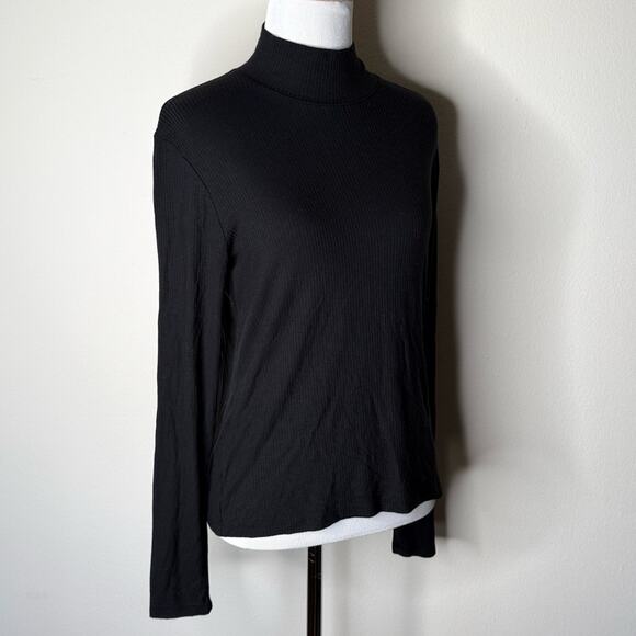 Abercrombie Black Rib Mock Neck Long Sleeve Top - Picture 2 of 6